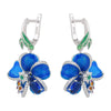 Buyee Silver Female Big Clip Earring Blue Enamel Flower Dangle Earring for Women Jewelry Earrings - Image 2