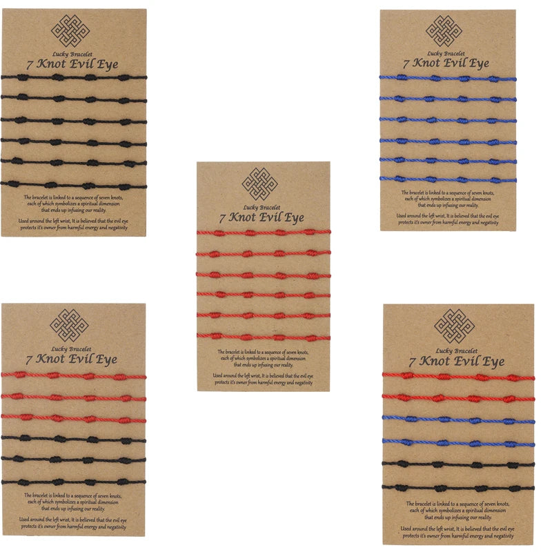 6 PCS/Set Red String Handmade Bracelets Adjustable Red 7 Knot String Bracelet Amulet Success and Prosperity for Women Jewelry - Image 1