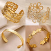 Dainty Flowers Stainless Steel Bracelet Gold Color Open Cuff Bangle for Women Wedding Jewelry Vacation Party Accessories Gifts - Image 1