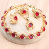 Red Zircon Silver Gold Color Jewelry Sets Bridal Wedding Earrings Rings Pendant Necklace Stone Bracelets Set For Women - Image 1