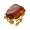 Maillard Chunky Gold Plated Stainless Steel Open Ring for Women Retro Tiger Eye Irregular Statement Adjustable Jewelry Gift - Image 8