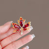 Wine Red CZ Zircon Maple Leaf Brooch Pins For Women Gold Color Plant Lapel Pines Korean Wedding Party Jewerly Gift - Image 2