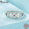 Silver Retro Iris Ring Openwork Flower Pattern Purple Zircons Twisted Band for Women Statement Party Jewelry - Image 5