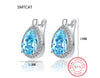 Pear Blue Topaz Garnet Silver Water Drop Hoop Earrings for Women Colorful Gemstone Jewelry Huggies - Image 6