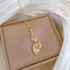 Colorful Bling Cubic Zirconia Pendant Stainless Steel Necklace Neck Chain Shiny Jewelry For Women Gift - Image 8
