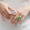 Vintage Flower Enamel Design Dome Ring Statement Stainless Steel Chunky Rings Gold Plated Big Sparkling Stone Ring for Women - Image 1