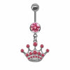 1Pc Sweet Butterfly Crown Heart Drop Belly Button Rings, Pink White Crystal Stone Dangle Navel Button Piercing Jewelry for Women - Image 2