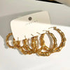 3 Pairs Gold/Silver Plated Bamboo Hoop Earrings, Chunky Circle Earring Set - Image 2
