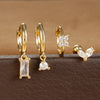 4PCS Stainless Steel Four Zircons Flower Pendant Hoop Earrings Set for Women Cartilage Huggies Square Earring Piercing Jewelry - Image 3