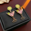 Vintage Lime Wine Glass Earrings for Women Temperament Light Inlaid Rhinestone Pearl Earring Sense Jewelry - Image 3