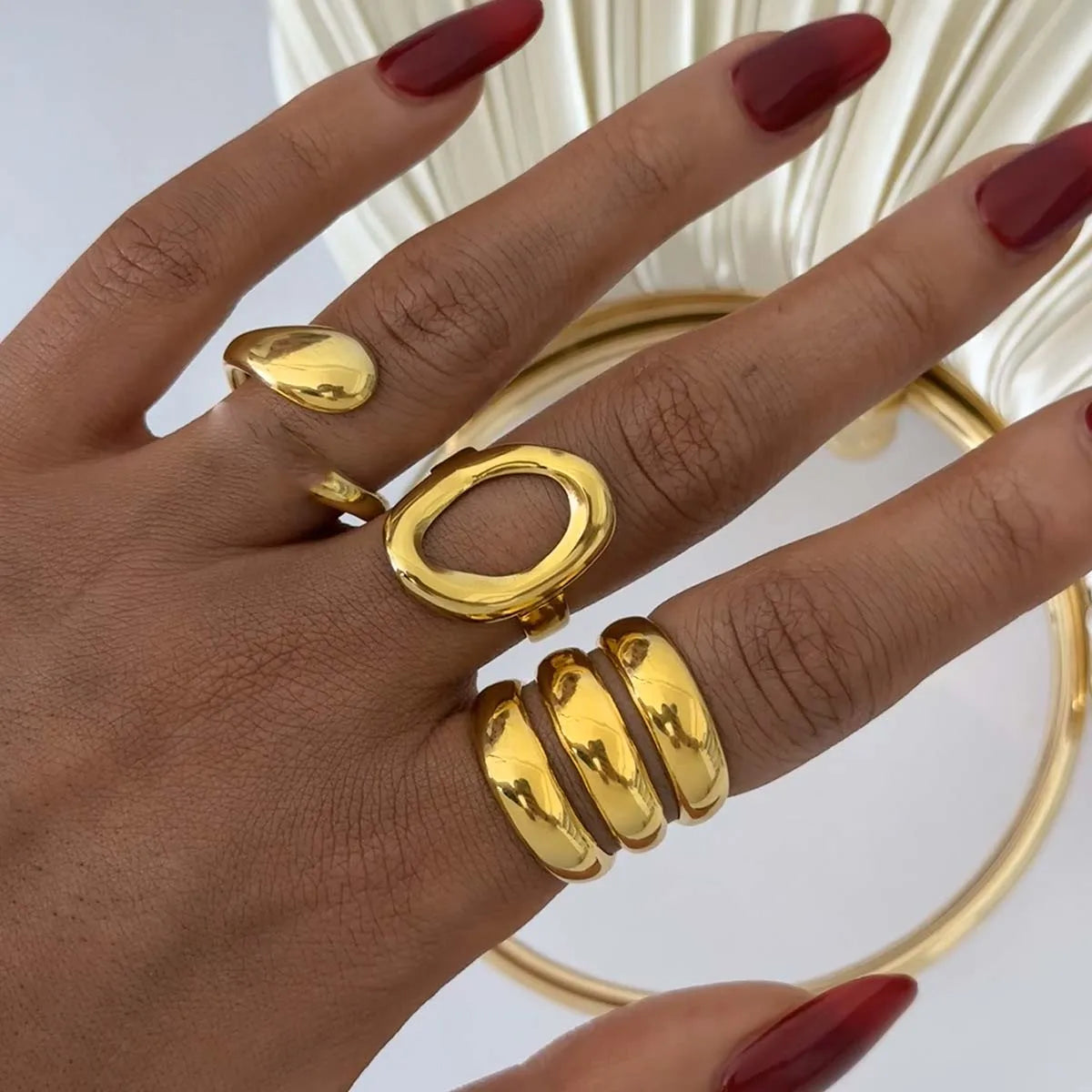 Stainless Steel Circle Hollow Opening Rings for Women Punk Multi Layer Wide Edge Metal Rings Christmas Jewelry Gift - Image 1