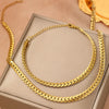 Aomogo Stainless Steel Simple Flat Cuban Chain Bracelet Necklace Jewelry Set Gold Plated Thick Chain Jewelry - Image 4
