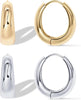 Gold Plated Silver Post Small Chunky Hoops Earrings Thick Lightweight Gold Hoop Earrings for Women Retro style - Image 1
