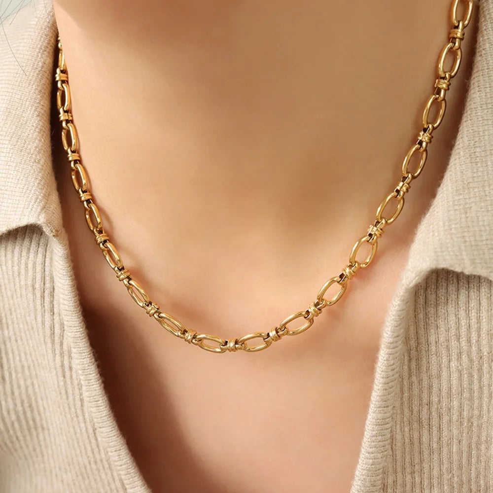 Stainless Steel Thick Round Gold Color Cuban Chain Necklace for Women Men Retro Hip Hop Punk Bangle Jewelry Colorfast - Image 1
