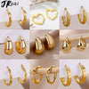 Chunky Drop Hoop Earrings for Women Stainless Steel Gold Color Piercing Earring Jewelry - Image 1