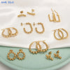 Mhs.sun Gold Plated Square Round Stainless Steel Hoop Earrings Cross Ball Beads Earring For Women Girls Wedding Jewelry - Image 2