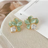 Green Enamel Oil Flower Stud Earrings for Women Fold Petal Square Rhinestones Earrings Party Sweet Jewelry Girls Gift - Image 7