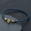 Gold Color Stainless Steel Button Braided Leather Bracelet For Men Women Couple Jewelry Gifts - Image 1