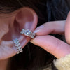 2Pcs Shiny Metal Leaf Inlaid Zircon Ear Clip for Women Personality Silver Color C-Shaped Earcuff Fake Piercing Earrings Jewelry - Image 2