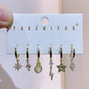 6pcs Pendant Earring Set Star Flower Butterfly and Simple Hoop Earrings Jewelry Gold Plated Accessory - Image 7