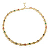 Colorful Cubic Zirconia Panel Bracelet Necklace For Women Gold Color Stainless Steel Crystal Fisheye Jewelry Set - Image 9