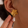 Stylish Vintage Flower Stud Earrings Gold Plated Stainless Steel For Women Party сережки женск - Image 2