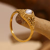 Thin Gold Plated Hollow Texture Natural Freshwater Pearl Rings For Women Stainless Steel Gold Ring - Image 12