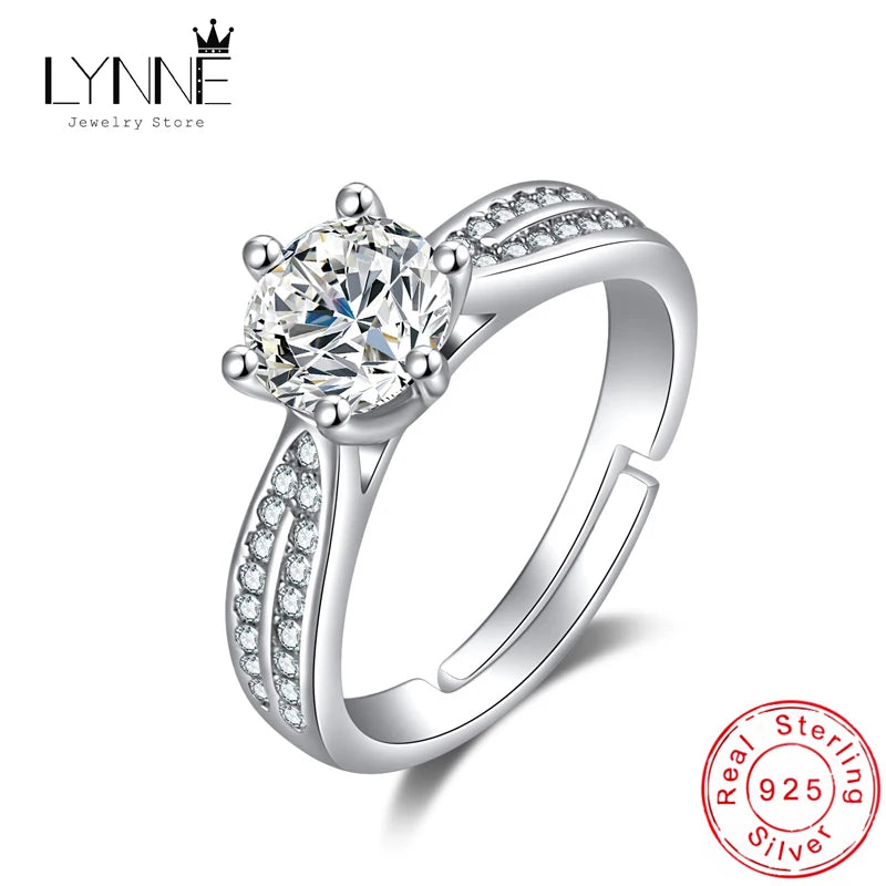 Silver Cubic Zirconia Rings Women Jewelry Crown Round Rhinestone Wedding Adjustable Open Finger Ring - Image 1