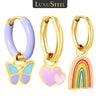 1 Pairs Butterfly Heart Rainbow Earring for Women Stainless Steel Dripping Oil Female Hoop Earrings Jewelry Party Gift - Image 1