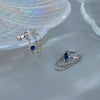 Silver Color Asymmetric Double Chain Earrings for Women Blue Water Drop Star CZ Ear Cuff Fake Earring Jewelry - Image 4