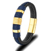 Punk Men Braided Blue Leather Bracelet Black Stainless Steel Magnetic Buckle Bracelet Gifts - Image 2