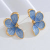 Vintage Blue Drip Oil Flower Stud Flower for Women Metal Four Petal Floral Temperament Earrings Wear Jewelry Gift - Image 4