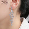 CZ Leaf Long Drop Bridal Earrings for Elegant Women Marquise Cubic Zirconia Wedding Party Jewelry - Image 3