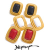Stone Red White Black Rectangle Stud Earrings Versatile Golden Charm France Jewelry for Women - Image 1