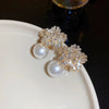 Temperament Sparkle Snowflake Zircon Pearl Stud Earrings for Women Bride Wedding Party Jewelry Accessories Gifts - Image 7