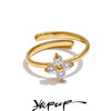 Stainless Steel Bling Cubic Zirconia Flower Adjustable Ring for Women Shiny Finger Jewelry - Image 1