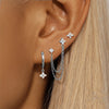 3PCS Four Zircon Flower Hoop Earring Set For Women Stainless Steel Double Stud Chain Tassel Huggie Piercing Jewelry - Image 3