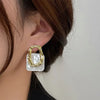 Korea Acrylic Resin Geometric Square Hanging Stud Earrings Hollow Metal Earrings Jewelry Gift - Image 7