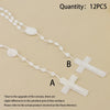 12-Piece Plastic Rosary Bead Necklace Set with Cross Pendants in Multiple Colors - Image 7