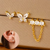 Three-Piece Stainless Steel Butterfly Chain Earring Set with Crystal Accents in Gold-Tone or Silver-Tone - Image 1