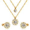 Round Zircon Muddy Double Layer Chain Necklace Earrings Set Gold Silver Color Pendant Jewelry Set For Women - Image 2