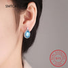 Pear Blue Topaz Garnet Silver Water Drop Hoop Earrings for Women Colorful Gemstone Jewelry Huggies - Image 5