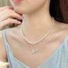 Light Crystal Butterfly Earring Bracelet for Women Elegant Imitation Pearl Choker Necklace Ring Party Wedding Jewelry Set - Image 3