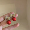 Korean Crystal Bow Drop Earrings White Red Round Imitation Pearl Dangle Earrings for Women Elegant Party Jewelry - Image 5