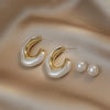 Gold Color Pearl Irregular for Women Korean Design Rhinestone Round Geometric Earring Party Girls Gifts Jewelry - Image 3