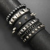 Four Piece Black PU Leather Cuff Bracelet Set with Stud and Chain Details - Image 10