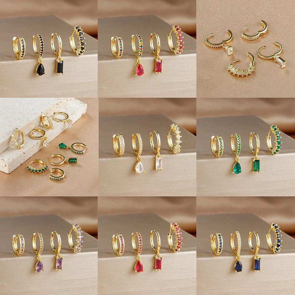 Four-Piece Cubic Zirconia Hoop Earring Set in Multiple Colors - Image 1