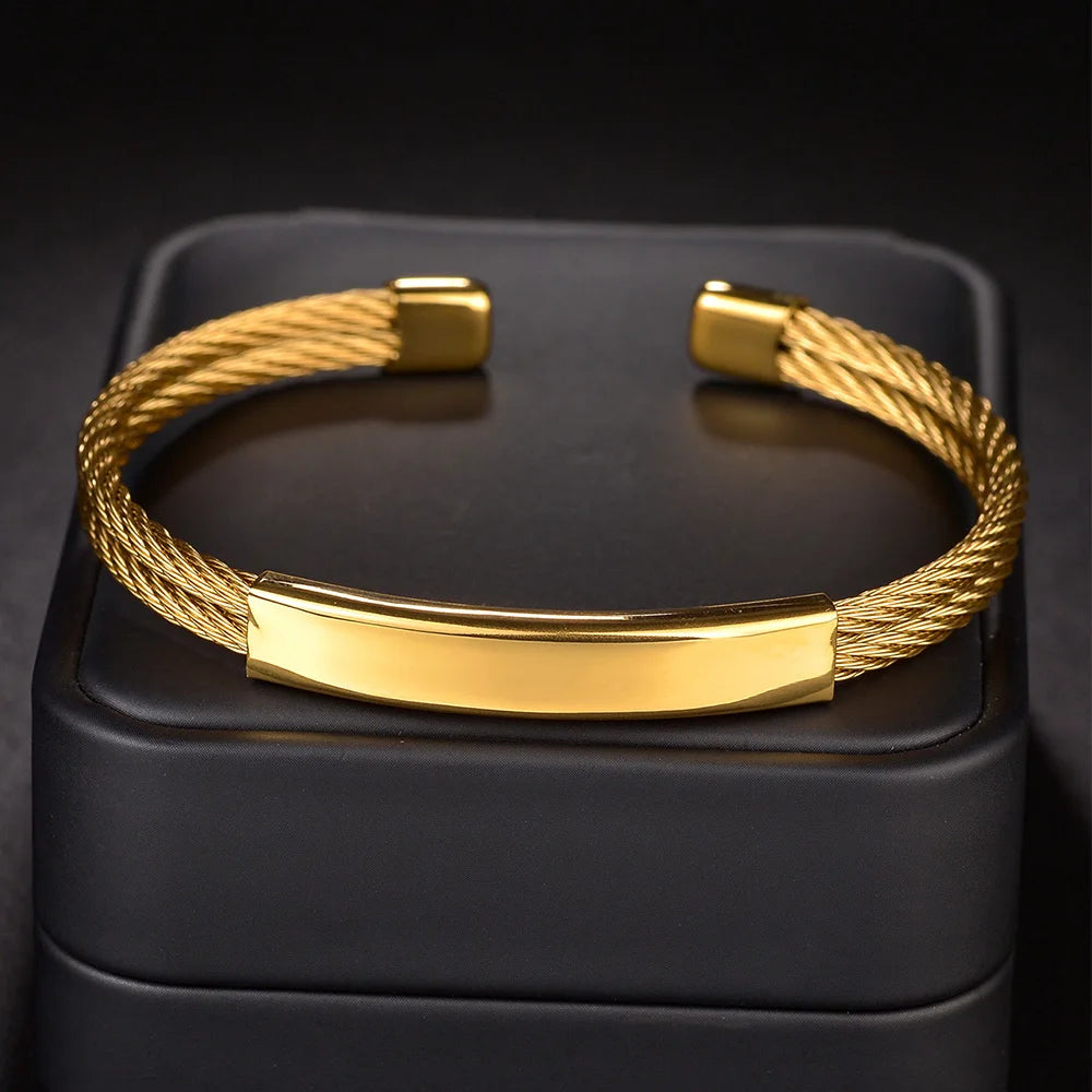 Gold Color Star Heart Open Bangle Stainless Steel Blank Bar Twisted Cable Wire Bracelets for Women Jewelry Gifts - Image 1