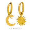 Asymmetric Stainless Steel Gold Color Sun Moon Pendant Drop Earrings For Women Shiny Zirconia Earrings Jewelry - Image 1