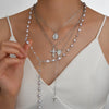 Boho Multi Layer Chain Silver Color Pearl Necklace Women Hip Hop Jesus Cross Pendant Necklace Set Party Neck Jewelry - Image 1